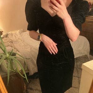 Vintage puff sleeved 80s wiggle velvet knee length dress